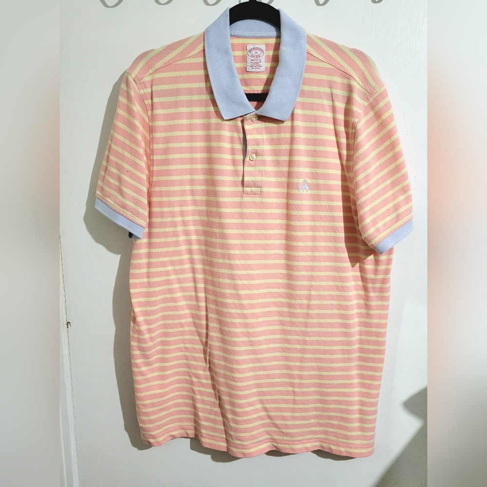 Brooks Brothers Pink and Yellow Striped Polo